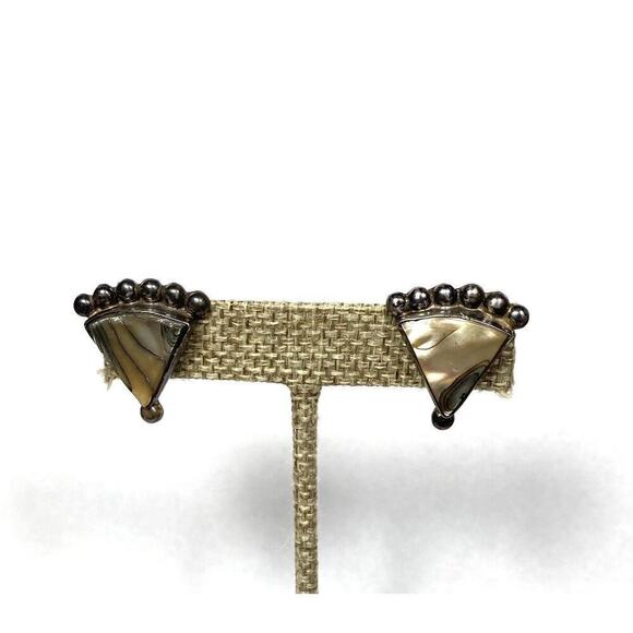 Vintage Abalone Sterling Silver Screw Back Earrings ACE Guadalajara Mexico - Picture 9 of 12